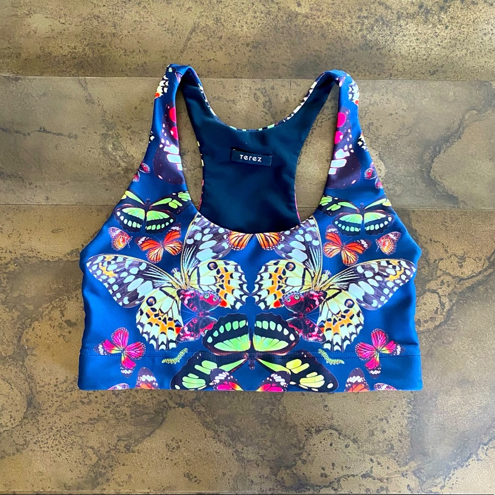 Terez Sports Bra Navy Butterfly Sz. Medium